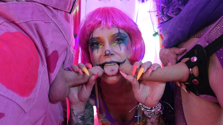 Jessie Rae Meets The Purple Pink Cock Crazed Clowns